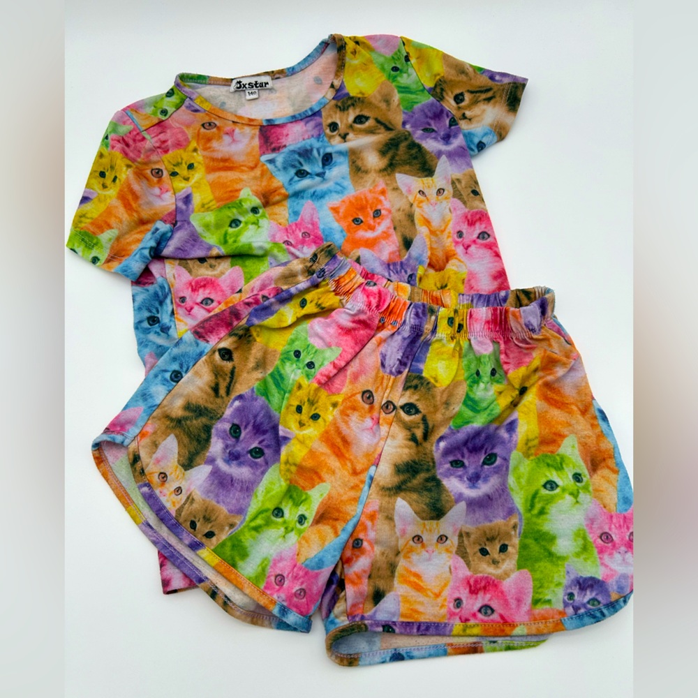 Girls Rainbow Cat PJs